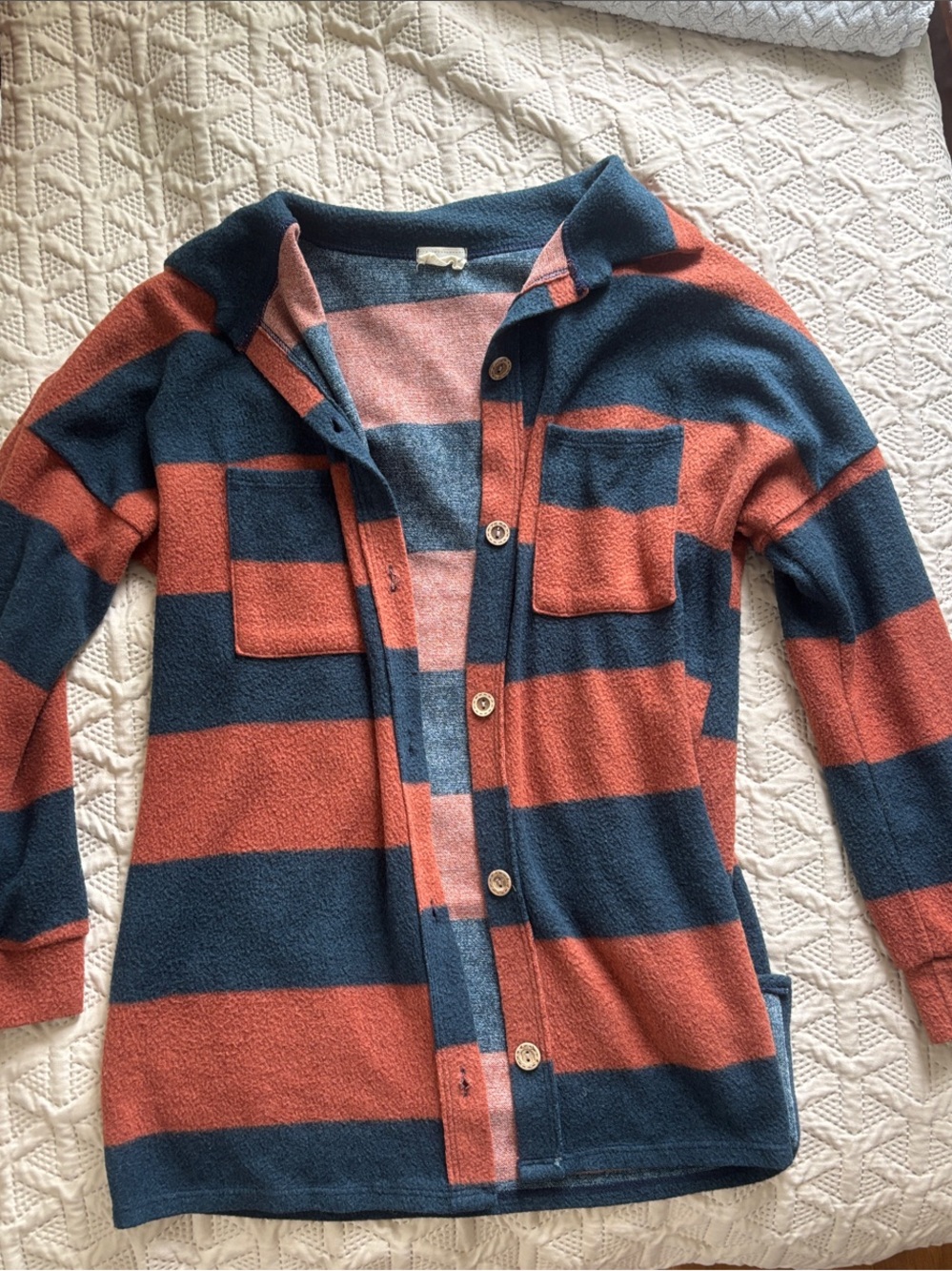 Lovely Melody Dark Blue and Rust Striped Button-Up Shirt